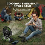 LED 랜턴이 장착된 Odoland 30000mAh 캠핑 팬 리모컨 후크가 충전식 배터리 작동 진동 타이머가 휴대용 텐트 야외 캠프 RV 작업장 정전... 
