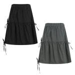여성 국산 허리밴딩 리본 2단 플레어 무릎기장 미들 스커트 BRM-WSK-A0063