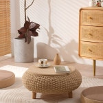 라탄 원형 좌식테이블 테이블 수납 티테이블 원탁 거실 크림색소형B