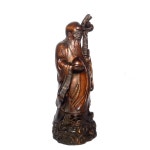 골동품 예술 크기 오래된 중국 회양목 나무 조각 장수 테이블 장식 선물 컬렉션 기본