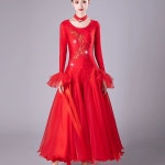 댄스복 드레스 대회 깃털 파티 로즈 왈츠 탱고