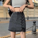 청치마반바지 얇은 데님 꾸안꾸 슬림 A라인 V B