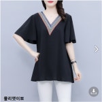 루루뷰티패션 여성의류 펀칭 컬러브이넥 여름 블라우스 L KJK-3680