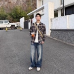 남성 심플데일리룩 체크 셔츠 긴팔 얇은 봄 가을 기본 상의 캐주얼 OOTD1