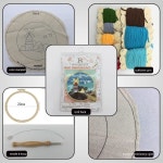 간편한 DIY 공예 펀치 바늘 자수 키트 지시 실 패턴이 스타터 키트용 데코 러그 나무 손잡이 펜 후프 해바라기와 벌