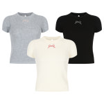 어베닛 여성 리본 반전 뒤트임 크롭 봄 이너 반팔 니트 티셔츠 EGG-WKN-A0031