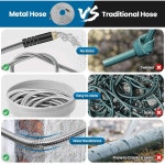 정원 호스 50피트 10개의 기능 노즐이 워터 호스 누수 방지 커넥터가 금속 주름 초유연성 잔디 마당 RV 세차장용 녹 펫 천문 방지 550PSI