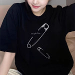 옷핀나염 블랙 루즈핏 라운드티셔츠