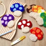 프리바운 8개 버섯 펀치 니들 코스터 키트 자수 DIY 얀스 후프 도구 터프트 제공