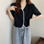 여성 여름 반팔 정장 자켓 루즈핏 소향풍 반팔 카디건 상의 슬림핏 레이스 트위드 브이넥 블라우스 코트 YMY S