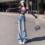 여성청바지 봄가을 하이웨스트 플레어 청바지 날씬해 보이고 스판해 보이는 말발굽 모씨모씨1 B23Z3-4