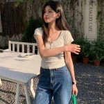 3컬러 여자 데일리 여름 꾸안꾸 크롭 슬림 단추