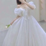 웨딩 드레스 벌룬 퍼프 실크 2부 셀프 원피스