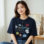 여성 면 반팔 티 프린팅 여름 여자 레터링 티셔츠