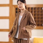 슬송렉샵 여자 키작녀 간절기 봄 가디건 돈독한 린넨 정장 안감 올오버 숄카라 긴팔 카디건 아우터 톱 꾹1