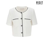 비지트인뉴욕 비지트인뉴욕 라인 배색 라운드 트위드 재킷 VB5JK91
