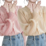 1 1 봄여름 여성 시폰 레이스 긴팔 블라우스 슬림핏 세련된 오피스 데일리 살구색 H7293