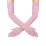 QRBTSCL 여성용 신축성 슈퍼 롱 튤 장갑 주름 장식 메시 시어 이브닝 할로우마스 오페라 파티용 핑크1