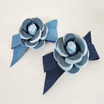 청 까멜리아 리본 머리핀