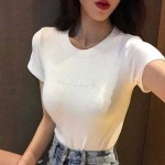 여성 4컬러 페미닌무드 슬림핏 여름 자수 반팔티셔츠