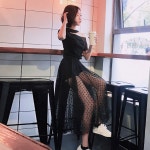 장구 아랑 슬림 트로트 반팔 댄스치마 고고 라인 메쉬 댄스티 스팽클 레이스 티셔츠 S