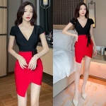 라게타 끈포인트 V라인 홀복 파티룩 클럽 미니원피스 섹시원피스 언발원피스 원피스 랩원피스 블랙레드 H5688-0501