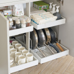 코드리빙 주방 싱크대 하부장 무타공 슬라이딩 레일 길이조절 공간활용 확장형 선반