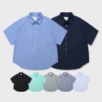 옥스포드 오버핏 여성 반팔 셔츠 블라우스 쉬폰 하늘색 면접 여름 남방 L