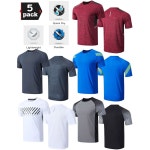 5팩 남성용 액티브 퀵 드라이 크루넥 티셔츠 운동용 러닝 짐 운동 반팔 티 탑스 벌크