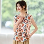 여자민소매티 여름 보헤미안 프린트 라운드 톱 민소매 나시티 얇은 ible2