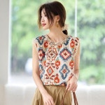 여자민소매티 여름 보헤미안 프린트 라운드 톱 민소매 나시티 얇은 ible2