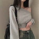 루즈핏티 언발 맨투맨 오프숄더 크롭 여자 3컬러