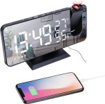 USB 충전 포트가 침실 천장 디지털 시계 라디오용 Petilleur 프로젝션 알람 시계 180 회전 프로젝터 12 24H 스누즈 듀얼 라우드 시계