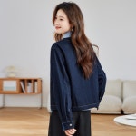 여자봄가디건 빈티지 홍콩풍 라운드 데님 상의 춘추 숏 캐주얼 재킷 카디건 ible1