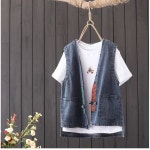 UNKNOWN 데님 청조끼 레터 조끼 여성 가을 루즈핏 M Mr Reliable- Denim ves H2262-1