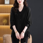 여자브이넥가디건 쿨링 니트 얇은 여름 슬림핏 브이넥 긴팔 박쥐 카디건 상의생 ible2