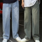 인히어맨즈 가드 원턱 워싱 세미와이드 데님팬츠