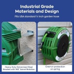 맥노트 리트랙터블 가든 호스 릴 82피트 워터 릴 헤비 듀티 호스 금속 180 회전 브래킷 월 마운트용 - 그린 60ft