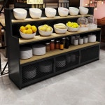 뷔페 샐러드 바 반납대 진열대 접시 원목 업소용 선반 카페 수납장