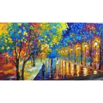 타이드 아트 - 캔버스 아트의 유화 100 수작업으로 그린 미술 추상 밤 비 오는 거리 벽 거실 침실 식당 장식 그림 홈 데코 48L x 24W 24X48... 