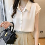 여성 고급스런 쉬폰 블라우스 프렌치 슬림핏 셔츠 솔리드 상의 스포M1