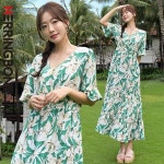 헤링본 플라워 맥시 롱 비치원피스 HC410