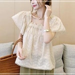 JH컴퍼니 반팔 e47 블라우스 레이스 펀칭 MWF3761D26