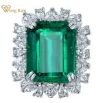 Wong Rain 925 스털링 9 CT 에메랄드 고 탄소 다이아몬드 보석 기념일 빈티지 반지 여성용 파인 주얼