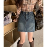 해피유통 여성 하이웨스트 디자인 데님 미니스커트 여름 비침 방지 a라인 별무늬 힙업 스커트 XG15 S 푸른색