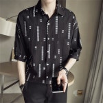besteffie 남성 봄 여름 5부소매 셔츠 캐주얼 면 소재 기하학 패턴 반팔 여름 출근룩 K97 L