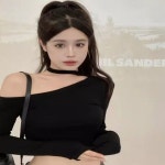 오프숄더 초커 크롭 티셔츠 긴팔티 크롭티 슬림핏