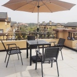 화이트 라탄 테이블 의자 세트 루프탑 4인 파라솔 1 싱글 철제 미들우산 2 7M 받침대없음