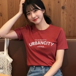 여자 여름 레터링 기본 반팔 라운드 티셔츠