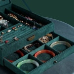 GYJOYERO 여성용 주얼리 박스 잠금식 3겹 대형 정리함 보관 케이스 귀걸이 목걸이 반지 팔찌 그린 디스플레이 홀더 그린 Green